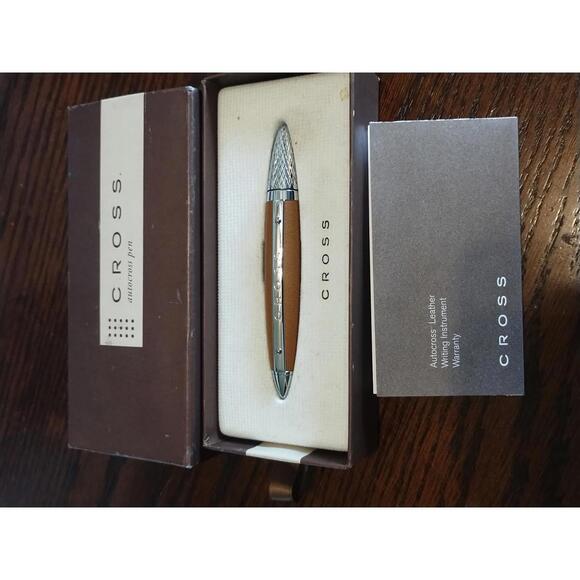 CROSS autocross leather Wrapped Pen w/ Chrome Trim - Picture 1 of 3